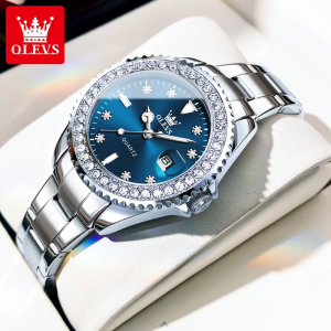 OLEVS Jam Tangan Wanita Elegan Mewah Anti Air Terbaru 2024 Mode Baja Tahan Karat Original Asli Jam Tangan Cewek