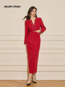 French Paris Rose Red Elegant Fitted Sheath Dress