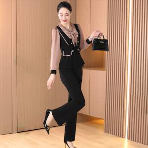 ชุดแฟชั่นลำลองสองชิ้นไซส์ใหญ่ ชุดทำงานฤดูใบไม้ร่วง ชุดทำงานลำลอง เอวบาง ลดน้ำหนัก ชุดทำงานผู้หญิง