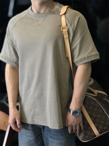 Loose Heavyweight Mens Short Sleeve T-shirt Pure Color Basic Design Spring Summer Casual Top Youth Popular round Neck Cotton Blend