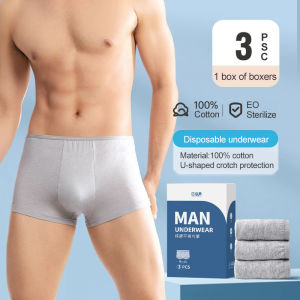 KUCHAR 3PCS Plus Size Disposable Panties for Men Sterilized Individual Package Cotton No-wash Boxer Briefs Travel Hospitalized Business Trip Portable Man Underwear