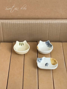 Cat shape Ceramic Underglaze Seasoning Dish