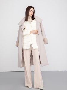 Womens Slim Fit Goose down Jacket Lightweight Warm Mid-Length Coat Inner Partner for Winter Commuting Nylon Fabric V-Neck Double-Breasted