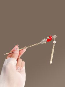 Phụ Kiện Tóc Phong Cách Trung Hoa Cổ Điển Bằng Đá Rhinestone Đỏ Mới 2025 Cao Cấp Hanfu Phong Cách Truyền Thống Trung Hoa Phụ Kiện Tóc