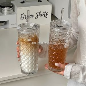 แก้วน้ำแก้วนิ่มความจุขนาดใหญ่พร้อมฝาปิดลายเพชรสำหรับกาแฟและเครื่องดื่ม อุปกรณ์การดื่มน้ำแบบลำลอง