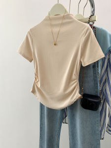 Gray Half-High Collar Short Sleeve T-Shirt Womens Summer Slim Fit Top Fashion Design Casual Wear Daily round Neck Short Length