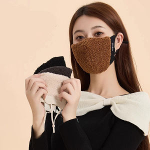 หน้ากากปิดหน้าขนขนแกะอุ่นสำหรับผู้หญิงกลางแจ้งกันลมกันหนาวผ้าคลุมหน้าขี่จักรยานกันหนาวผ้ากำมะหยี่กันความร้อน