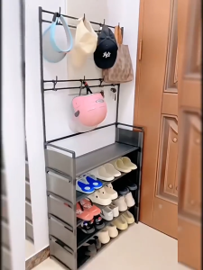 ชั้นวางรองเท้า ราวแขวนเสื้อ [2IN1] ราวแขวนอเนกประสงค์ พร้อมตะขอ shoe rack ตะขอแขวนเสื้อและแขวนหมวก 4/5ชั้น