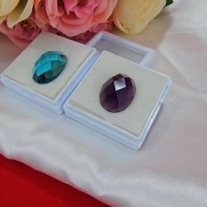 พลอยกระจกเนื้อพิเศษทรงไข่ เจียหน้าตาข่าย เหมาะกับการทำจี้ หัวแหวนหรือนำมาประดับวัตถุมงคล/เสริมดวง ขนาด 16x22.2x8.4mm +-