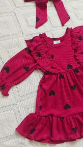 0-18 Months Baby Girl Clothes Sweet 2Pcs Dress Set Ruffle Heart Print Dress with Matching Headband Infant Autumn Casual Outfit