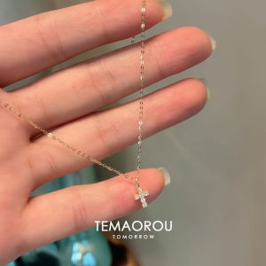 Mini S925 Pure Silver Full Diamond Cross Pendant Necklace for Women Fine Gold Color Sweater Chain Clavicle Chain Fashion Jewelry