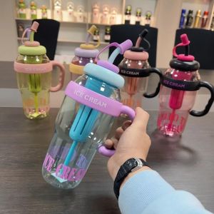 KEBIDU New 1300ml Portable Straw Water Cup Sports Water Bottle Outdoor Travel Coffee Cup Running Riding Camping Hiking Kettle