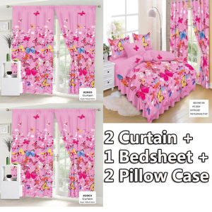 Free Shipping 5 In 1 Sets Bedsheets Curtains For Windows Poly Cotton Bed Sheet King Queen Double Size Bedsheet With 2pcs Pillow Case And Curtains 2pcs Bedroom Decoration Set New Home Decoration