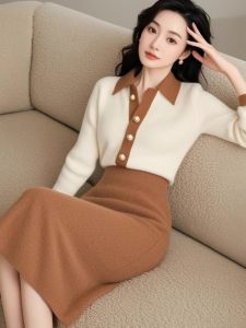 QFN | Elegant Lady Style Womens Set White Sweater and Skirt