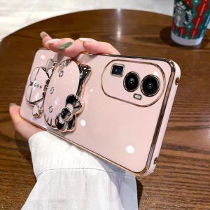 Applicable to oppoReno10 mobile phone case electroplated cat bracket makeup mirror Reno9Pro + silicone soft case protection h260709
