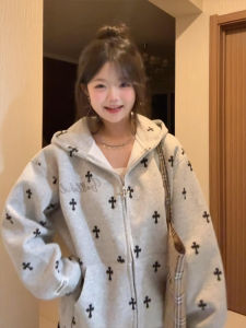 XIANGBAIWEI | High Street Gothic Cross Print Loose Couple Autumn Jacket