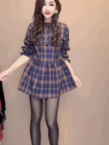 Áo Sơ Mi Kẻ Caro Cổ Tròn Dáng Rộng Dài Vừa Phải Cho Nữ Áo Phông Búp Bê Che Hông Thiết Kế Cổ Điển Pháp Chất Liệu Polyester