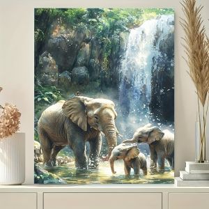 Tranh Sơn Dầu Phong Cảnh Thác Nước Hình Voi Vẽ Theo Số Trên Vải Bố Không Khung Tranh Trang Trí Nhà Cửa Bộ Dụng Cụ Vẽ Tranh.