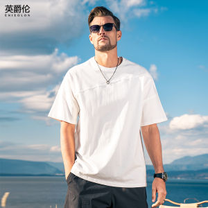 Enjeolon Heavyweight Pure Cotton American Style Short Sleeve T-Shirt Mens Loose Fit Summer Half Sleeve Top Breathable Casual Tee