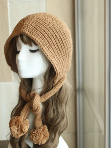 Retro Knitted Long Braid Ball Girls Hat Autumn Winter Ear Protection Cute Sweet Style Womens Fashion Accessory Non-Pilling