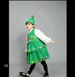 【Manila】Christmas Costume for Kids Girl Christmas Tree Dress+Hat Christmas Cosplay Performance 4-13Yrs