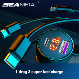 231W Car Charger Lighter with Charging Cable Voltmeter 3 in1 Car Power Adapter USB Type C Socket Fast Charge