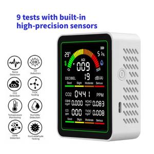 Multifunctional 9-in-1 Air Quality Detector HCHO TVOC CO2 Noise Level Meter Temperature Humidity Monitor Home Air Quality Analyz