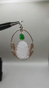 J182จี้องค์พระสังกัจจาย หยกขาวเนื้อวุ้นเจไดต์ Type A กรอบเงินแท้ทำมือ