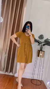 Dress kaos wanita kancing full pendek baju kekinian kaos bahan premium tebal