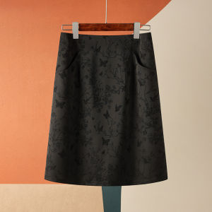 กระโปรงทรงเอสีดำสไตล์จีนใหม่ กระโปรงทรงเอเอวสูง ทรงเข้ารูป กระโปรงทรงเอสำหรับผู้หญิง กระโปรงทรงเอสไตล์จีน