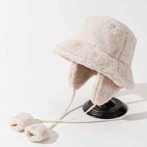 Plush Fisherman Hat Womens Fall and Winter Heattech Cold Protection Hat Fleece Lined Removable Ear Protection Bucket Hat Womens Windproof Cycling Hat