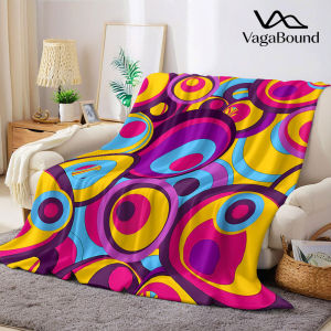 Retro Color Circle Abstract Flannel Blanket Warm Soft Halloween Christmas Decorative Couch Warm Cozy All-Season Gift