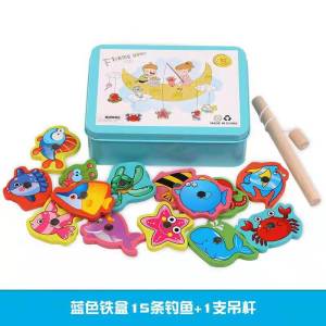 Montessori Wooden Magnetic Fishing Game Magnet Fish Catching Puzzle Educational Toys For Children Motor Skill Training Toy