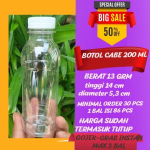 Botol Cabe 200Ml-Botol Plastik 200Ml-Botol Minuman 200Ml-Per 86 50 Pcs Free Kardus