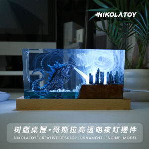 Nikolatoys Godzilla Atomic Breath Colorful Atmosphere Night Lamp High Transparency Resin Desktop Decoration Creative DIY Model