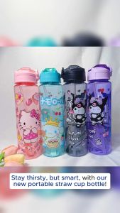 Portable Water Bottle Kawaii Characters Student Transparent Straw Cup Bottled Drinkware Reusable Tumbler