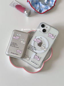 WASAI Cute Pink Cat Design Magnetic Attraction Phone Case Leather Compatible with iPhone 17 16 15 pro Max Transparent Acrylic for iPhone 13 14 Womens Style