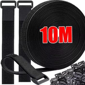 10M Self-Adhesive Fastener Tape / Reusable Hooks Loops Cable Tie / Adjustable Securing Strap with Buckle / DIY Magic Tape Wire Management Accessories