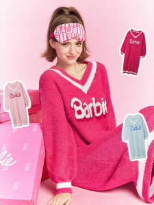 Miss Curiosity | Barbie Collaboration Half Fleece Nightgown Women Coral Fleece