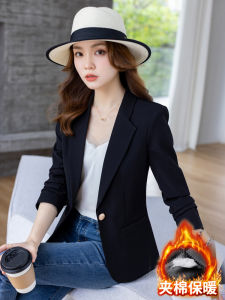 เสื้อสูทสีดำ ทรงเข้ารูป แขนยาว ปกติ คอปก สไตล์ทำงาน เสื้อผ้าผู้หญิง ฤดูใบไม้ผลิและฤดูใบไม้ร่วง 2025 ใหม่ ขนาดเล็ก ลำลอง