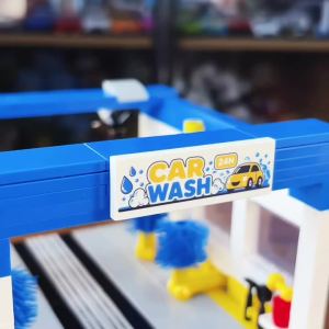 Car Wash Station Building Blocks Set Drive-Through Garage Movable Brushes Dual Fan Design City Vehicle Service Display Model