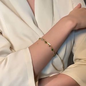 bracelet women jewellery 916 gold double layer pebble bracelet luxury vintage niche design simple temperament jewelry earrings free gift