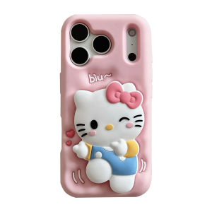 Sanrio | Cute 3D Wink Hello Kitty Pink Soft Silicone Phone Case Shockproof Anti-drop Full Cover Protective Shell For iPhone Girl Gifts