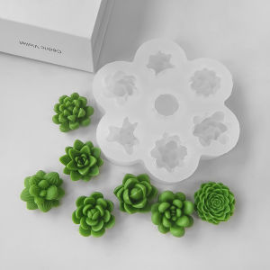 7 in1 Succulent Cactus Silicone Mold DIY Handmade Soap Aroma Candles Making MouldEpoxy Resin Plaster Home Decor Casting Mold