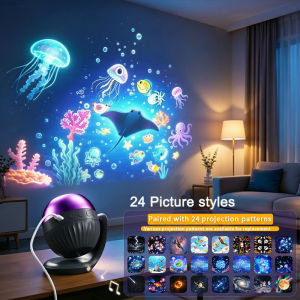 24Pattern Galaxy Ocean Projector 360° Rotatable Projection Stand Built-in sleep sounds Bedside Night Lamp Bedroom Decor Kid Gift