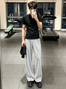 ZHUOCAN | Black and White Stripe Ice Silk Loose Straight Casual Pants Men Summer Quick-Dry