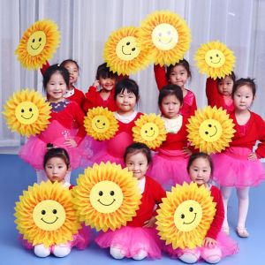 Smiley Sunflower Artificial Flower Kindergarten Dance Props Hand Flower SUNFLOWER Sports Meeting Entrance Performance Handed Flower