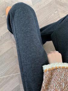 Gray Wide Leg Pants Womens 2025 New Autumn Winter Fleece Lined Tweed Rice Noodle Straight Casual Pants High Waist Long Pants