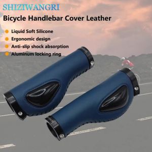 SHIZIWANGRI | Bicycle Grips Handlebar Silicone Rubber Bicycle Grip Ergonomics Anti-Skid Handle Cover Leather Bike Grips Cycling Parts
