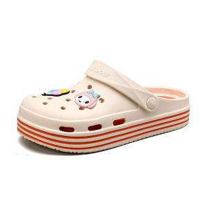Croc Slip On Clog With Chain Jibbitz Wedges Sandals Fashion Slippers For Women Korean Soft Sole White Slippers